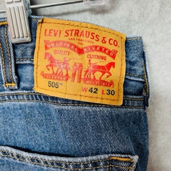 Levis 505 Jeans Men’s 42x30 Regular Fit Straight Leg Blue Denim Used Jeans Excel - Picture 5 of 6